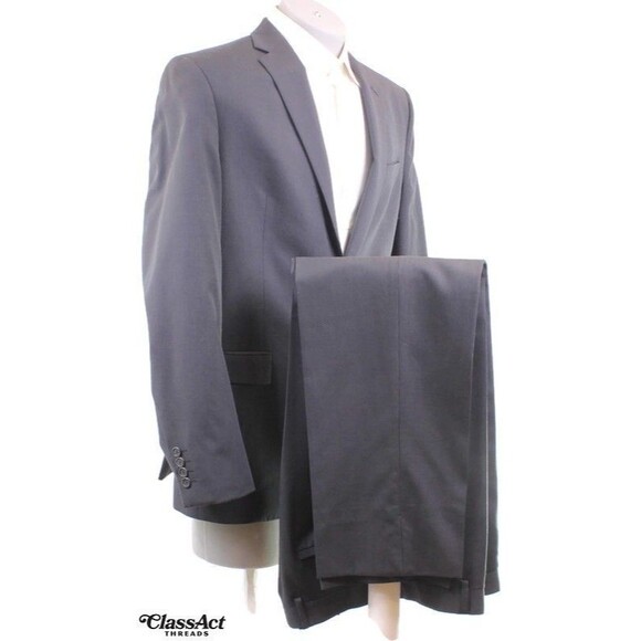 Egara 2 Piece Suit Slim Fit Blue 2 Btn Wool Blend 42L Flat Front 36" Waist - Picture 2 of 11